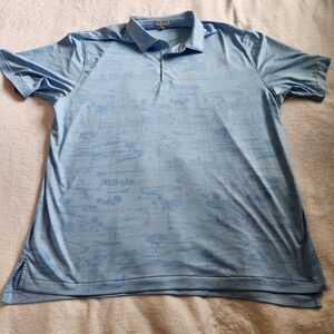 Peter Millar Men's XXL Scenic Toile Golf Polo Palm Trees Light Blue EUC